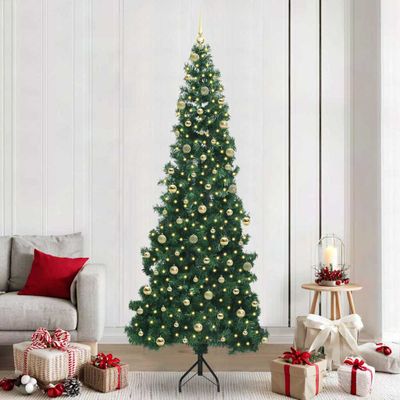 vidaXL Rohový umelý vianočný strom s 300 LED-i Zelená 240 cm PVC a kov