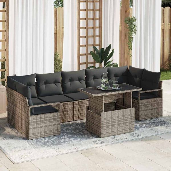 vidaXL Súprava záhradných pohoviek s úložiskom 8 pcs Sivá Poly ratan
