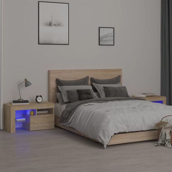 vidaXL Nočné stolíky 2 ks s LED svetlami dub sonoma 70x36,5x40 cm