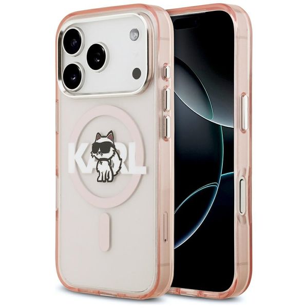 Puzdro Karl Lagerfeld pre iPhone 17 Pro 6,3" IML Choupette Sketch Logo MagSafe ružové