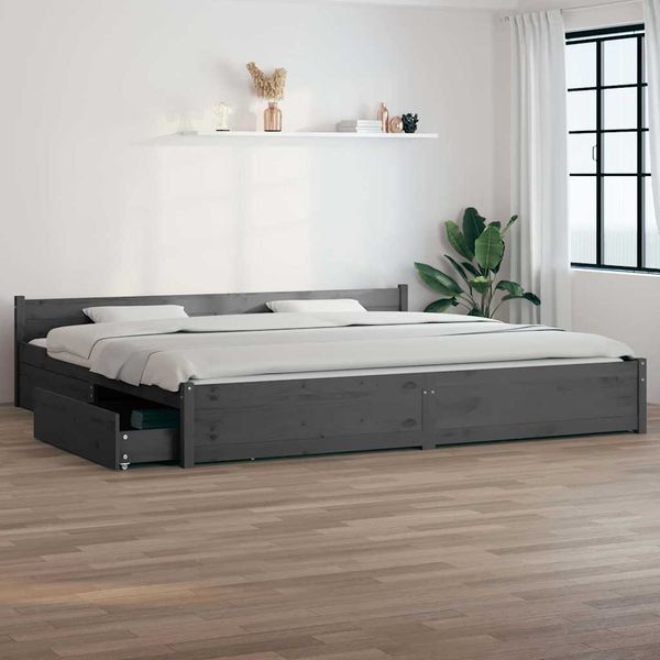 vidaXL Posteľný rám so zásuvkami sivý 200x200 cm