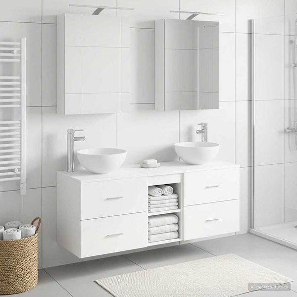 vidaXL Sada kúpeľňového nábytku 5 pcs Biela Kompozitné drevo a sklo