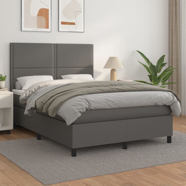 vidaXL Boxspring posteľ s matracom sivá 140x200 cm umelá koža