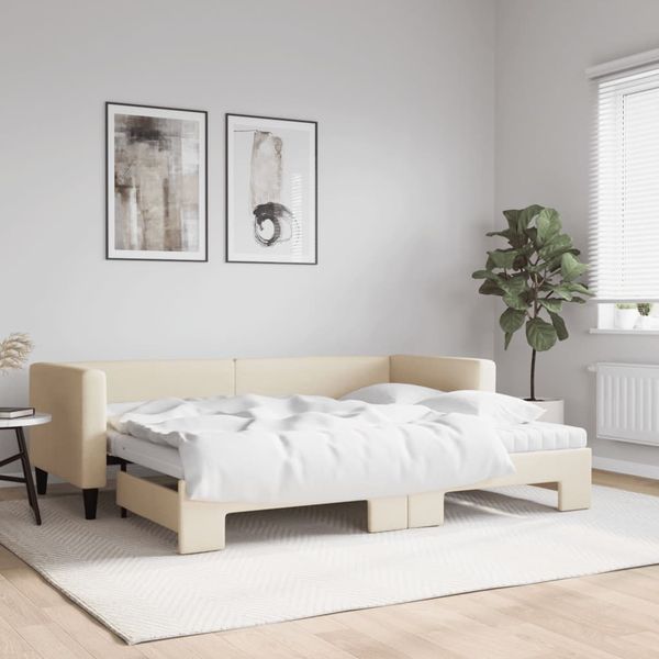 vidaXL Rozkladacia denná posteľ s matracmi krémová 80x200 cm látka