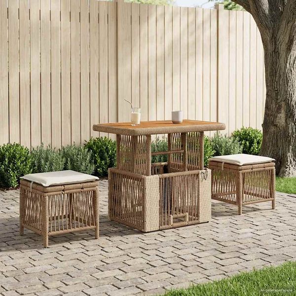 vidaXL Záhradný jedálenský set 3 pcs Béžová a krémová polyratan