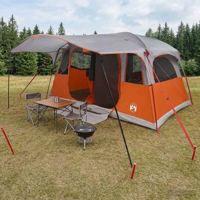 vidaXL Tunelový stan so strechou Šedá a oranžová 427 x 305 x 205 cm