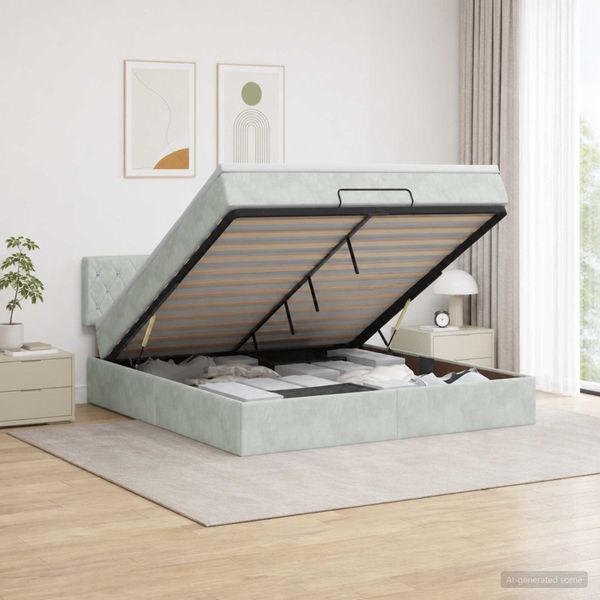 vidaXL Ottoman posteľ s matracom a LED Svetlosivá 140 x 190 cm Zamat