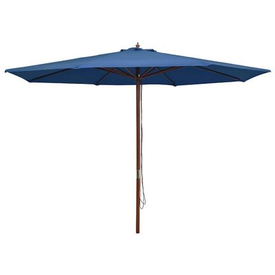 vidaXL Vonkajší slnečník s drevenou tyčou 350 cm, modrý