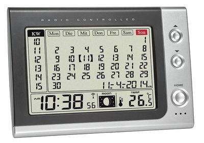 60.2529.54 TFA Digitálny rádiom riadený budík s kalendárom, čierno-strieborný