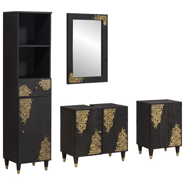 vidaXL Set kabinetov do kúpeľne 4 pcs Čierna Masívne mango drevo