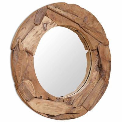 vidaXL Dekoratívne zrkadlo z teakového dreva, 80 cm, okrúhle