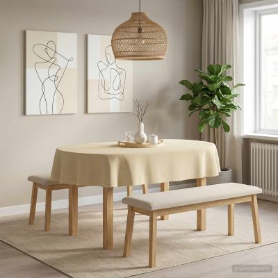 vidaXL Uterák na stôl Oválny Krémovo biela 160 x 220 cm