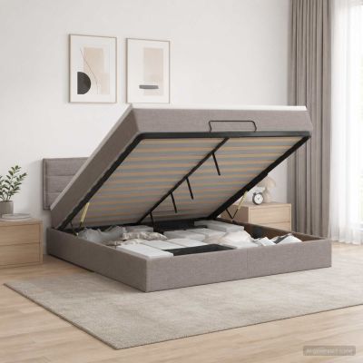 vidaXL Ottoman posteľ s matracom a LED Sivohnedá 140 x 190 cm Látka