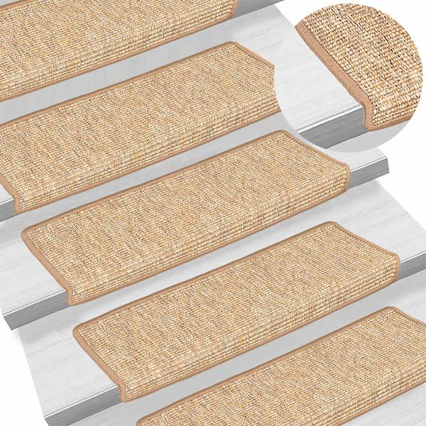 vidaXL Schodové rohože 15 ks 65x21x4 cm svetlohnedé s obdĺžnikovým okrajom