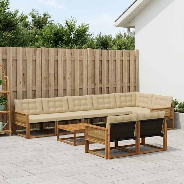 vidaXL Záhradná súprava gaučov s vankúšom 9 pcs Prírodná a béžová