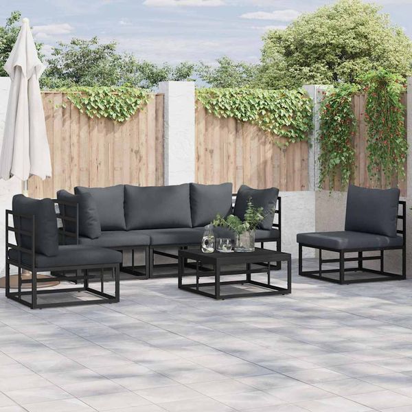 vidaXL Súprava záhradných pohoviek s vankúšom 5 pcs Čierna Hliník