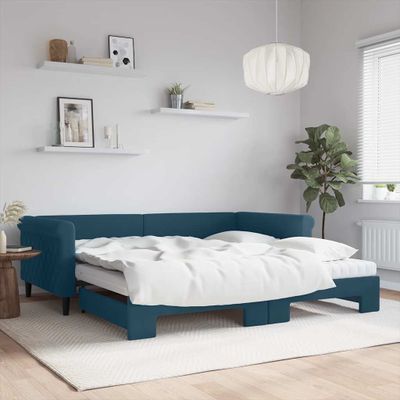 vidaXL Rozkladacia denná posteľ s matracmi modrá 100x200 cm zamat