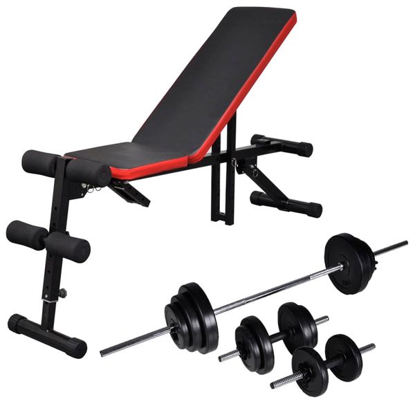 vidaXL Nastaviteľná lavička na ľah-sed so 30,5 kg sadou činiek