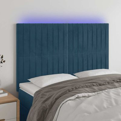 vidaXL Čelo postele s LED tmavomodré 144x5x118/128 cm zamat