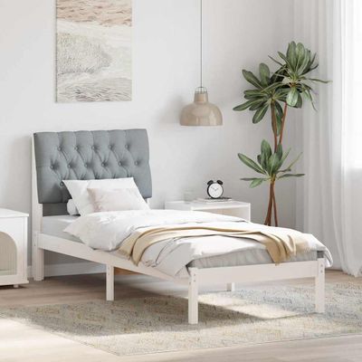 vidaXL Rám postele s čalúneným čelom s čelnou doskou Biela 75 x 190 cm