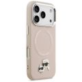 Puzdro Karl Lagerfeld Magsafe PU s kolíkmi Karl&Choupette heads a kovovými tlačidlami fotoaparátu pre iPhone 17 Pro Max béžové
