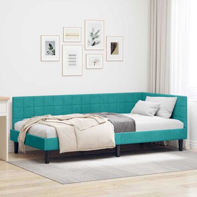 vidaXL Rohový rám postele Tyrkysová 90 cm x 190 cm Zamat