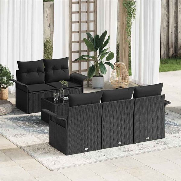 vidaXL Súprava záhradných pohoviek s vankúšom s úložiskom 6 pcs Čierna