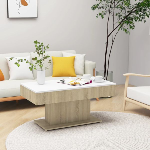 vidaXL Konferenčný stolík biely-dub sonoma 96x50x45cm kompozitné drevo