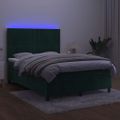 vidaXL Posteľný rám boxsping matrac a LED tmavozelený 140x200 cm zamat