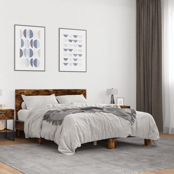 vidaXL Posteľný rám dymový dub 140x200 cm kompozitné drevo a kov