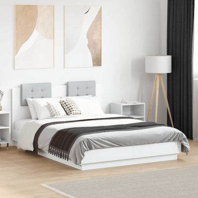 vidaXL Posteľný rám s čelom a LED svetlami biely 135x190 cm