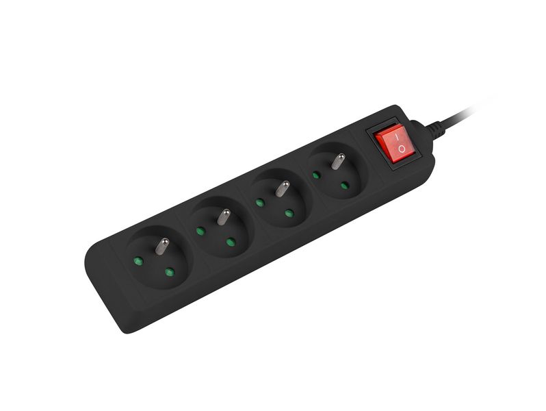 Predlžovací kábel Lanberg PS1, 4 zásuvky, 1,5 m, vypínač, čierna