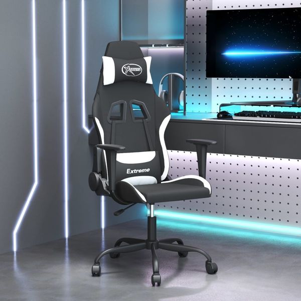 vidaXL Masážna herná stolička, čierna a biela, látka