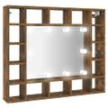 vidaXL Zrkadlová skrinka s LED dymový dub 91x15x76,5 cm