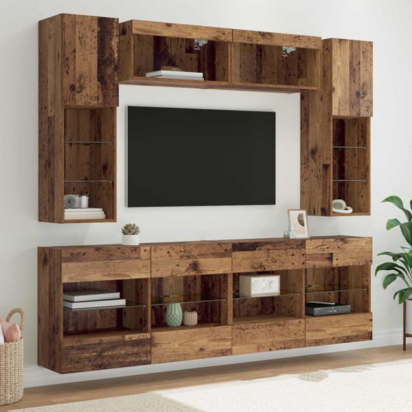 vidaXL Sada nástenného kabinetu na TV s LED Nástenný 6 pcs Staré drevo