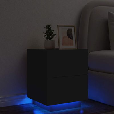vidaXL Nočný stolík s LED svetlami čierny kompozitné drevo