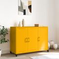 vidaXL Komoda horčicovožltá 100,5x39x7 cm oceľ