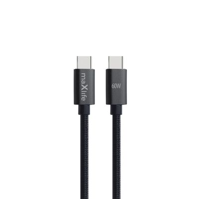 Kábel Maxlife MXUC-12 USB-C - USB-C 2,0 m 60W čierny