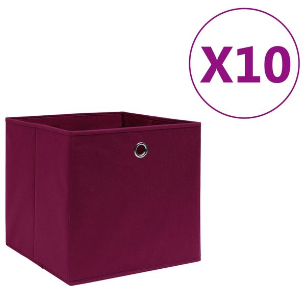 vidaXL Úložné boxy 10 ks, netkaná textília 28x28x28 cm, tmavočervené