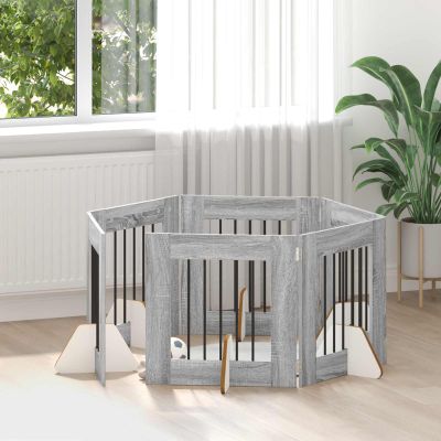 vidaXL Brána pre psov so stojanmi 6 pcs Sivá sonoma 60 x 60 cm
