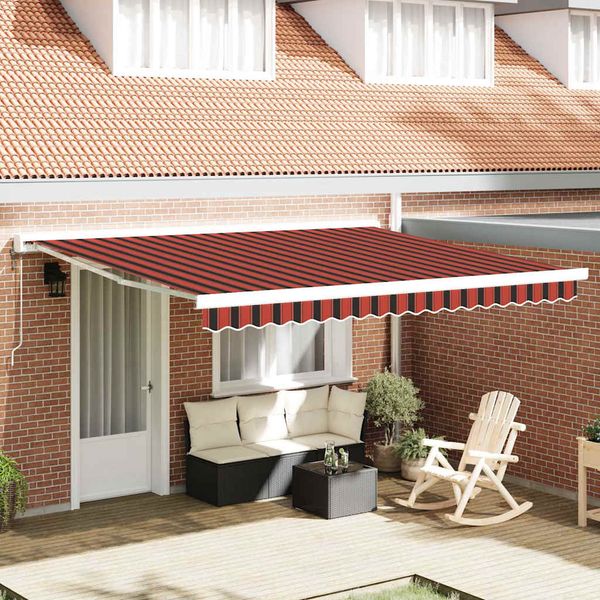 vidaXL Sklopná markíza Červená a čierna 400 × 300 cm Textil a kov