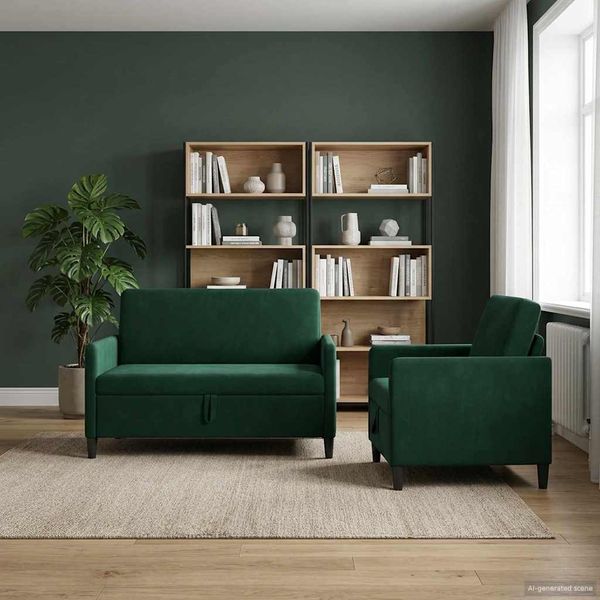 vidaXL Súprava pohovky s úložným priestorom 2 ks Tmavozelená Polyester
