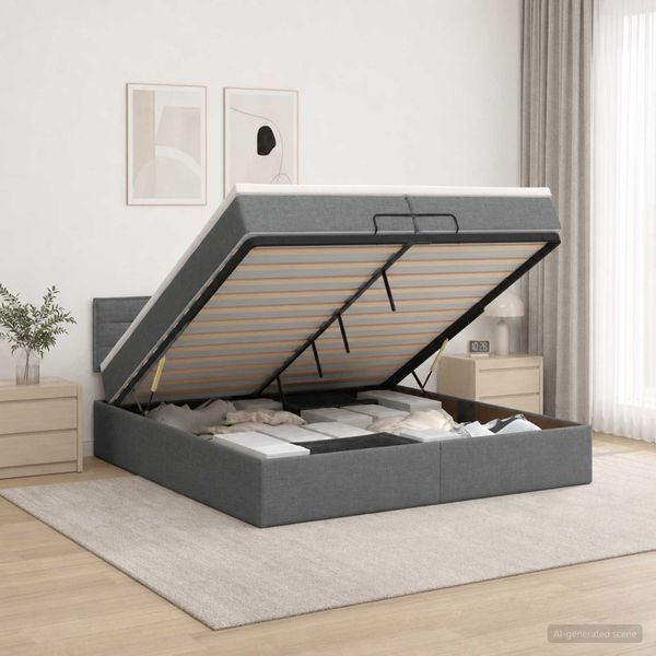 vidaXL Ottoman posteľ s matracom a LED Tmavosivá 200 x 200 cm Látka