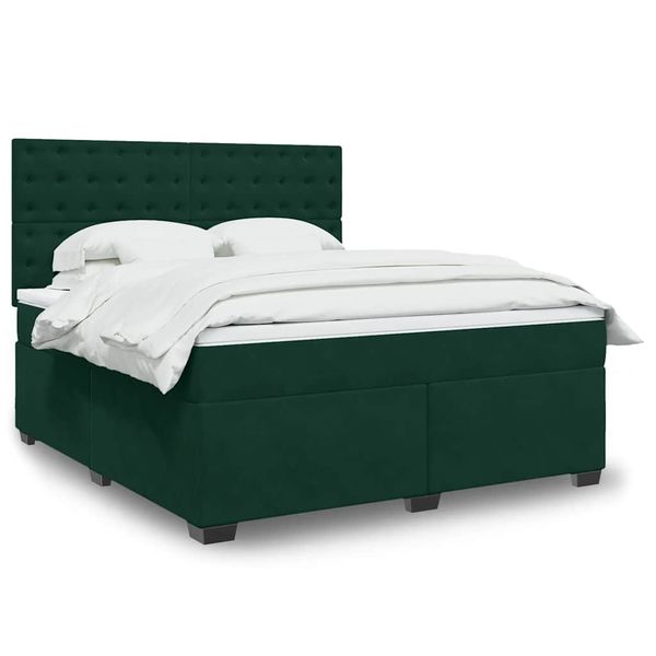 vidaXL Posteľný rám boxsping s matracom tmavozelený 180x200 cm zamat
