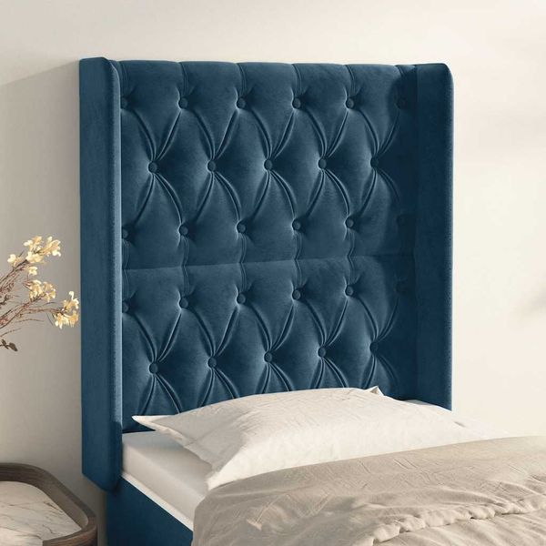 vidaXL Čelo postele so záhybmi tmavomodrá 83x16x118/128 cm zamat