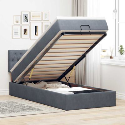 vidaXL Osmanský rám postele s matracom tmavosivá 90x200 cm zamat