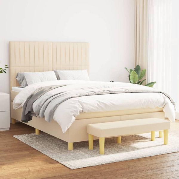 vidaXL Boxspring posteľ s matracom krémový 140x190 cm látka
