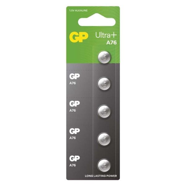 Alkalická gombíková batéria GP Ultra Plus LR44 (A76F), 5 ks