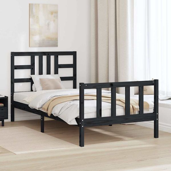 vidaXL Rám postele s čelom čierny 100x200 cm masívne drevo