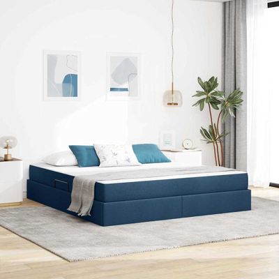 vidaXL Postel s úložným prostorem a matrací Modrá 160 x 200 cm